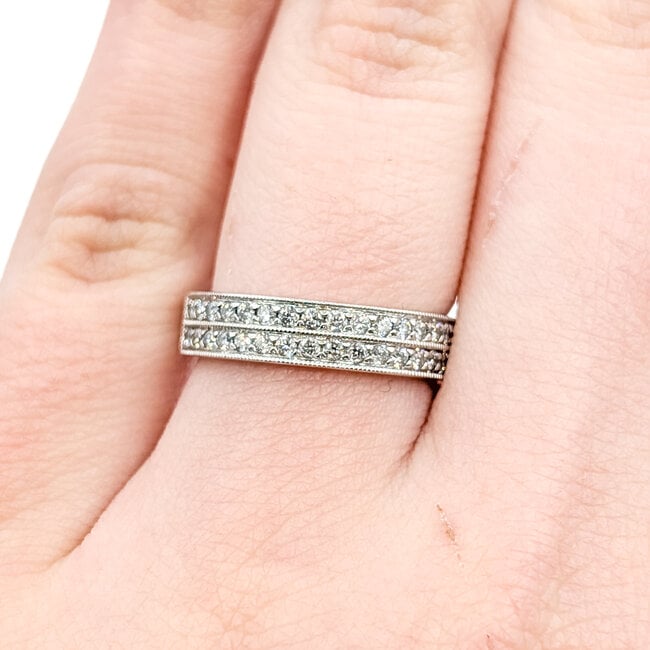 Ring 2-Row Milgrain .50ctw Round Diamonds 14kw 4.5mm Sz5.5 4.34g 125110035