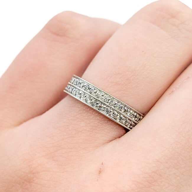 Ring 2-Row Milgrain .50ctw Round Diamonds 14kw 4.5mm Sz5.5 4.34g 125110035