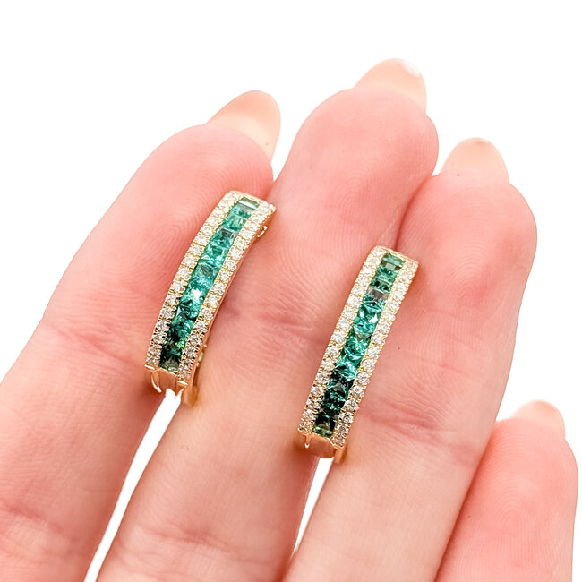 Earrings Lever Back 0.43ctw Round Diamonds 1.13ctw Emerald 14ky .8x.2" 5.50g 225110139