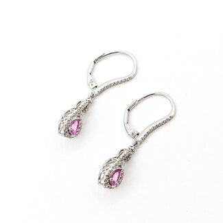 Earrings Lever Back Dangle 0.35ctw Round Diamonds 0.72ctw Pink Sapphire 14kw 1.25x.3" 2.77g 225110138