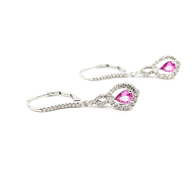 Earrings Lever Back Dangle 0.35ctw Round Diamonds 0.72ctw Pink Sapphire 14kw 1.25x.3" 2.77g 225110138