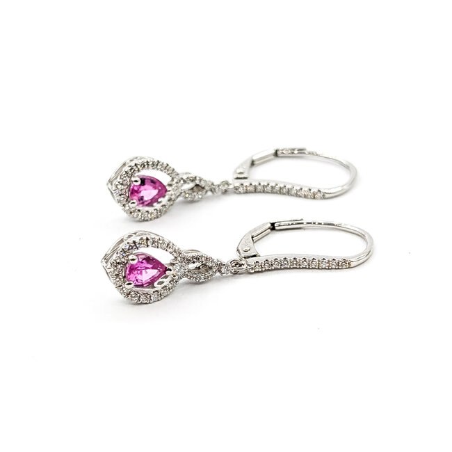 Earrings Lever Back Dangle 0.35ctw Round Diamonds 0.72ctw Pink Sapphire 14kw 1.25x.3" 2.77g 225110138