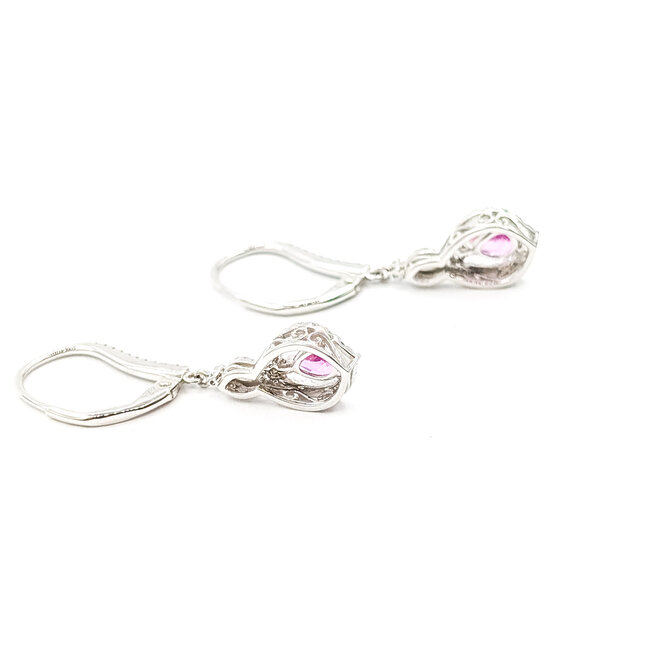 Earrings Lever Back Dangle 0.35ctw Round Diamonds 0.72ctw Pink Sapphire 14kw 1.25x.3" 2.77g 225110138