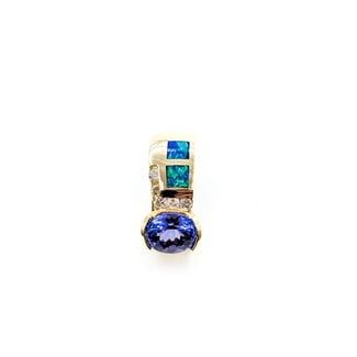 Pendant Slide .15ctw Round Diamonds 2.00ct Violet Tanzanite 3.25x3.25mm Dublet Opal 14ky 22x10mm 5.97g 225120005