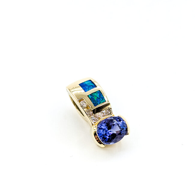 Pendant Slide .15ctw Round Diamonds 2.00ct Violet Tanzanite 3.25x3.25mm Dublet Opal 14ky 22x10mm 5.97g 225120005