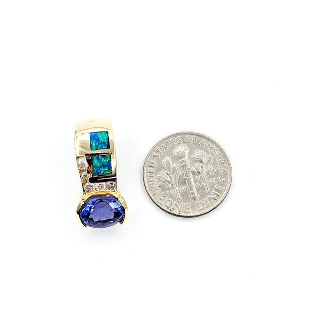 Pendant Slide .15ctw Round Diamonds 2.00ct Violet Tanzanite 3.25x3.25mm Dublet Opal 14ky 22x10mm 5.97g 225120005