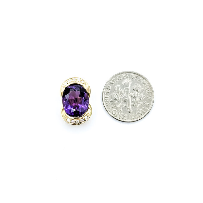 Pendant 0.5ctw Round Diamonds 3.25ct Amethyst 14ky 16.3mm x 10.55mm 2.6g 225110034