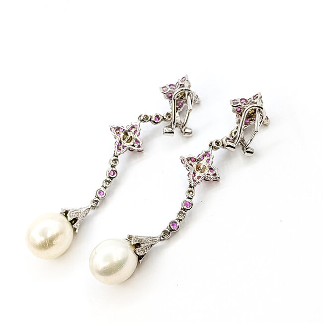 Earrings Dangle Dangle .20ctw Round Diamonds .75ctw Pink Sapphire 14kw 57x10mm 8.62g 125120003