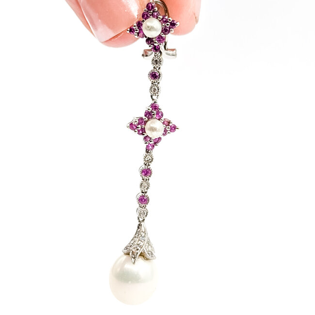 Earrings Dangle Dangle .20ctw Round Diamonds .75ctw Pink Sapphire 14kw 57x10mm 8.62g 125120003