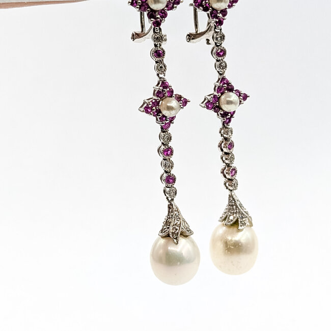 Earrings Dangle Dangle .20ctw Round Diamonds .75ctw Pink Sapphire 14kw 57x10mm 8.62g 125120003