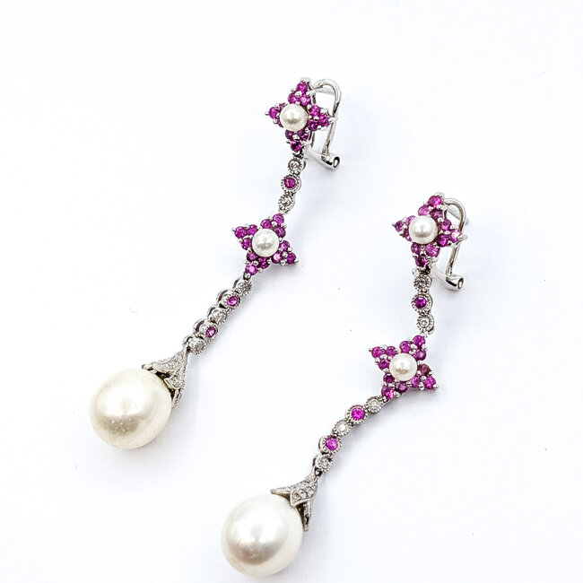 Earrings Dangle Dangle .20ctw Round Diamonds .75ctw Pink Sapphire 14kw 57x10mm 8.62g 125120003