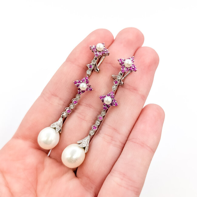 Earrings Dangle Dangle .20ctw Round Diamonds .75ctw Pink Sapphire 14kw 57x10mm 8.62g 125120003