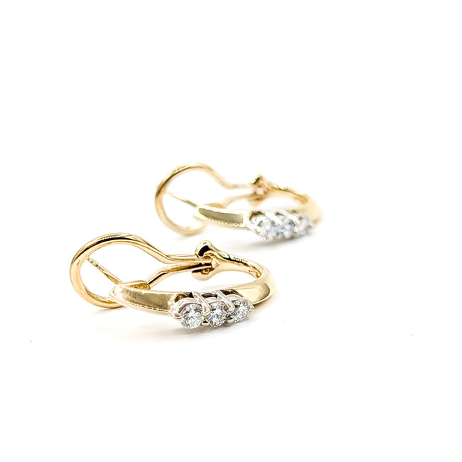 Earrings 3-Stone 0.42ctw Round Diamonds 14ky 20.5mm x 2.88mm 4.4g 225110046