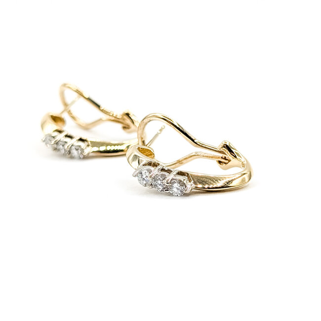 Earrings 3-Stone 0.42ctw Round Diamonds 14ky 20.5mm x 2.88mm 4.4g 225110046