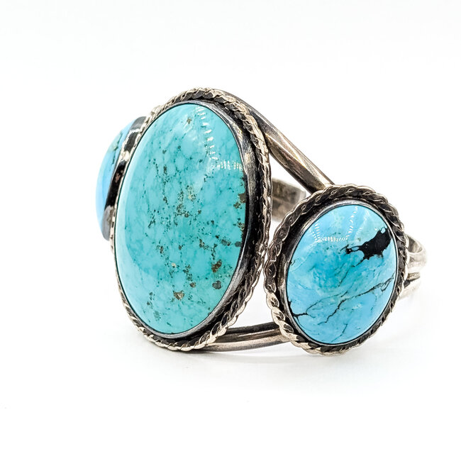 Bracelet Cuff 3-Stone Turquoise 925 1.75" 6.5" 52.32g 225120022