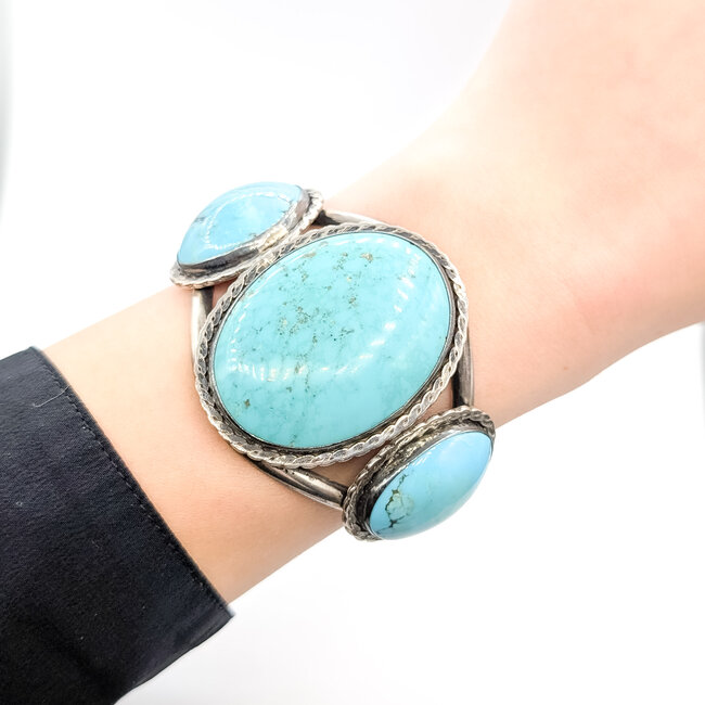 Bracelet Cuff 3-Stone Turquoise 925 1.75" 6.5" 52.32g 225120022