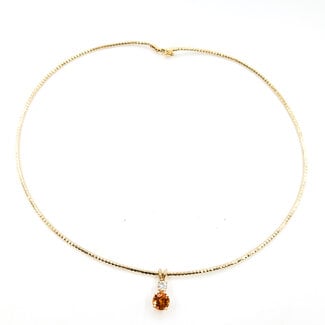 Pendant Drop 0.22ctw Round Diamonds 1.2ct Spessartine Garnet 14ky 17.5mm x 6mm 16" 8.6g 225110042