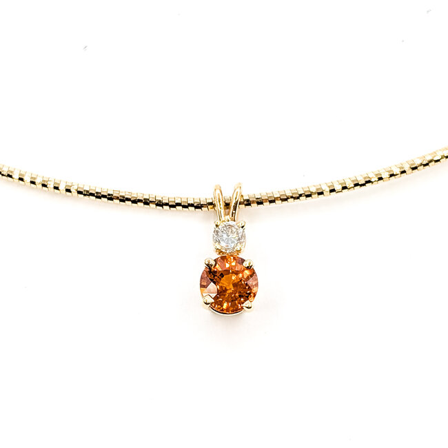 Pendant Drop 0.22ctw Round Diamonds 1.2ct Spessartine Garnet 14ky 17.5mm x 6mm 16" 8.6g 225110042
