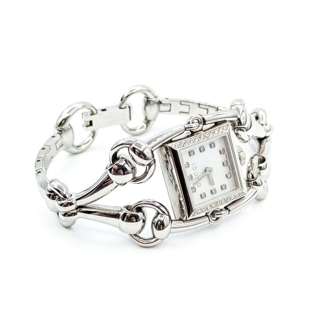 Watch Gucci 116.5 Signoria MOP Diamond Dial 19mm Stainless Steel 7.25" Box 125126014