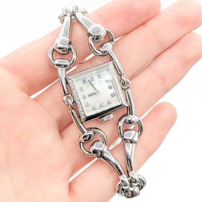 Watch Gucci 116.5 Signoria MOP Diamond Dial 19mm Stainless Steel 7.25" Box 125126014