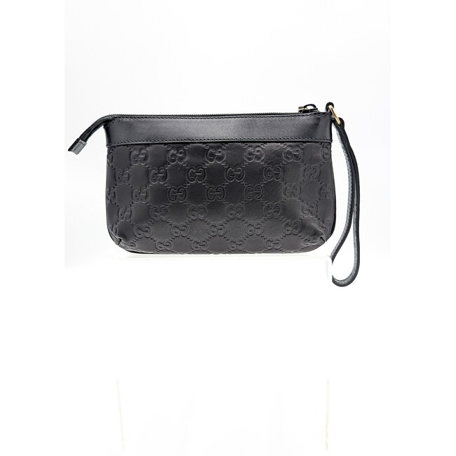 Clutch Gucci Wristlet GG Black Leather 126015016