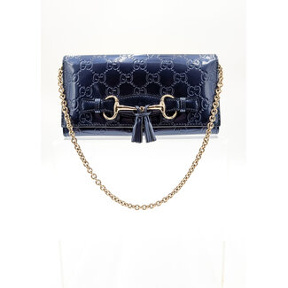 Clutch Gucci Emily WOC GG Navy Patent Leather 126015020