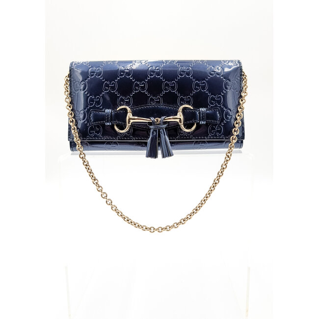 Clutch Gucci Emily WOC GG Navy Patent Leather 126015020