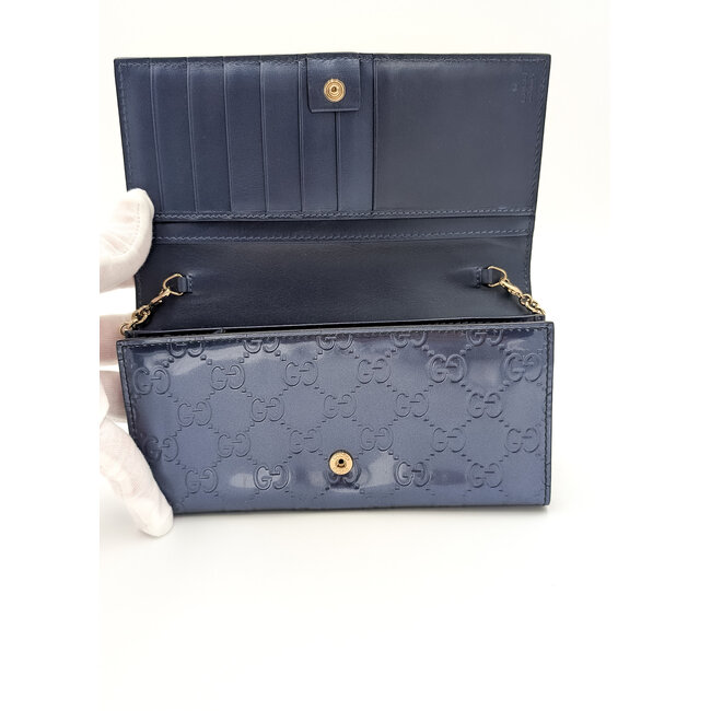 Clutch Gucci Emily WOC GG Navy Patent Leather 126015020