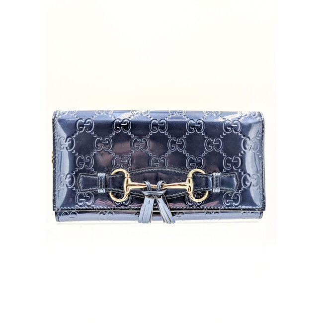 Clutch Gucci Emily WOC GG Navy Patent Leather 126015020