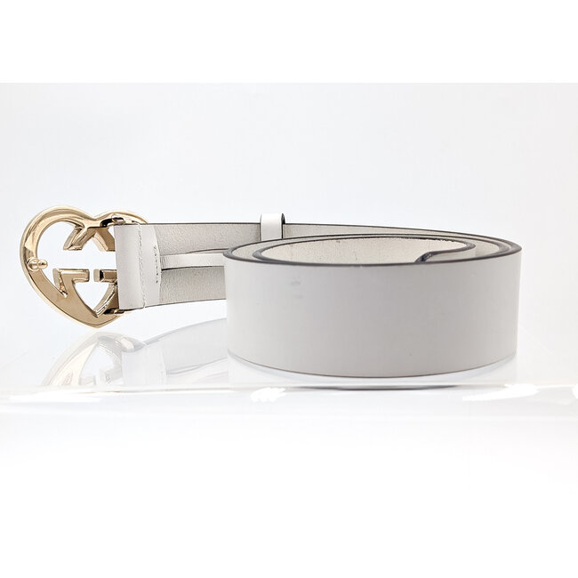 Belt Gucci Heart Interlocking G Buckle White Leather 126015048
