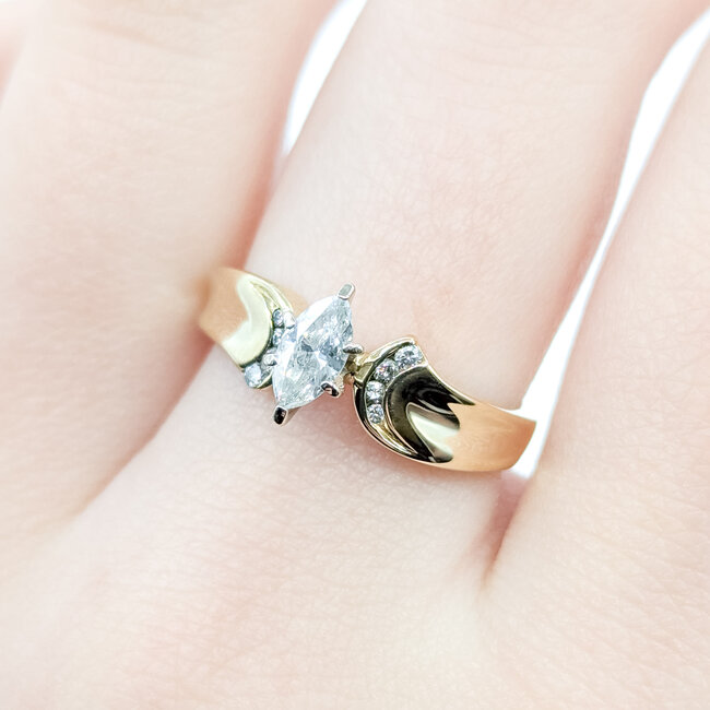 Ring Engagement .36ctw Round & Marquise Diamonds 14ky 6mm Sz6.75 2.99g 125120008