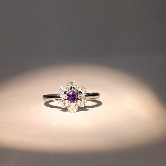Ring Flower .85ctw Round Diamonds GIA: 3515692896 .22ctw Color Changing Alexandrite 900pt 2.3mm Sz5 4.28g 125120100