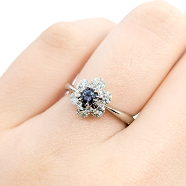 Ring Flower .85ctw Round Diamonds GIA: 3515692896 .22ctw Color Changing Alexandrite 900pt 2.3mm Sz5 4.28g 125120100