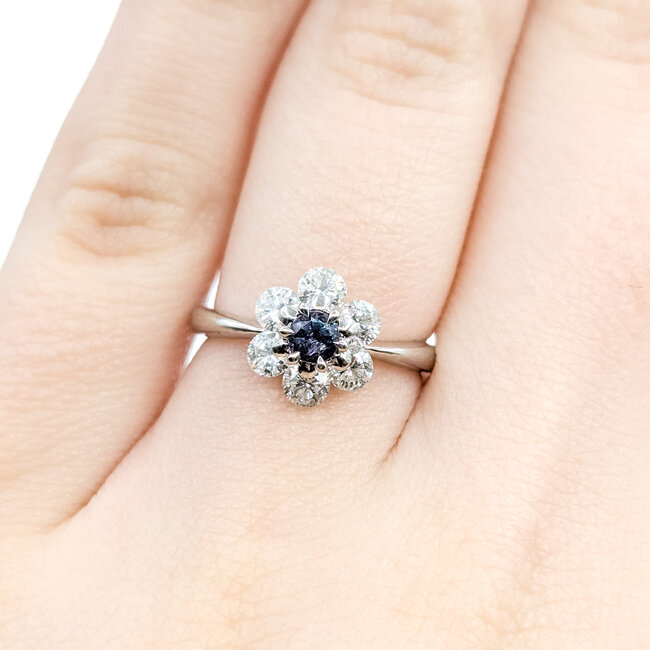 Ring Flower .85ctw Round Diamonds GIA: 3515692896 .22ctw Color Changing Alexandrite 900pt 2.3mm Sz5 4.28g 125120100