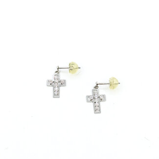 Earrings Stud Cross .10ctw Round Diamonds 14kw .55x.3" .74g 125120104