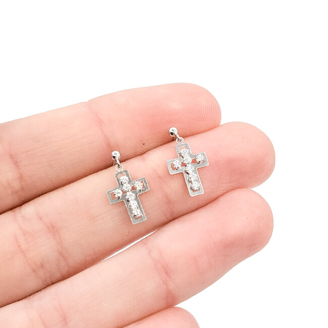 Earrings Stud Cross .10ctw Round Diamonds 14kw .55x.3" .74g 125120104