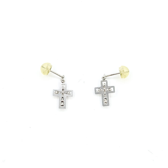 Earrings Stud Cross .10ctw Round Diamonds 14kw .55x.3" .74g 125120104