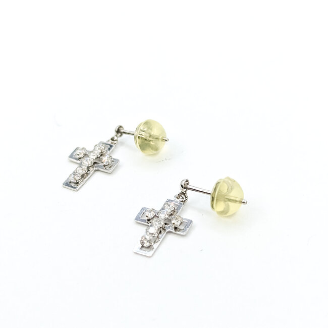 Earrings Stud Cross .10ctw Round Diamonds 14kw .55x.3" .74g 125120104