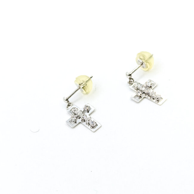 Earrings Stud Cross .10ctw Round Diamonds 14kw .55x.3" .74g 125120104