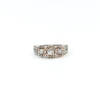 Ring 3-Stone Halo Milgrain & Wheat 1.00ctw Round Diamonds 14ktt 4.75mm Sz5.5 5.27g 125120002