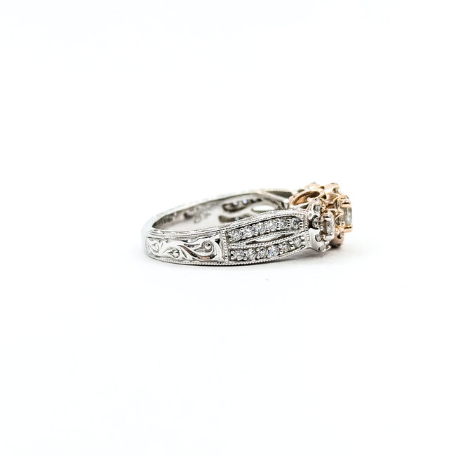 Ring 3-Stone Halo Milgrain & Wheat 1.00ctw Round Diamonds 14ktt 4.75mm Sz5.5 5.27g 125120002