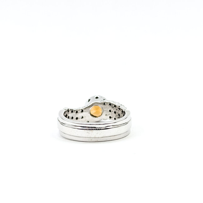 Ring 3-Row .05ctw Round Diamonds 1.60ct Orange Zircon 14kw Sz6.75 7.6g 225120035