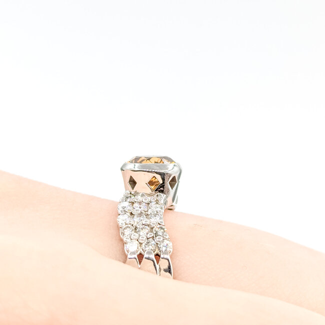 Ring 3-Row .05ctw Round Diamonds 1.60ct Orange Zircon 14kw Sz6.75 7.6g 225120035