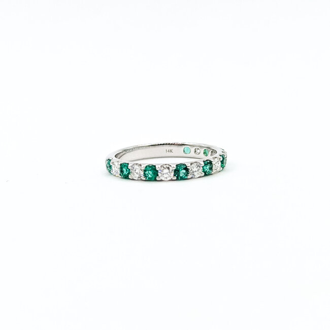Ring Bridal .40ctw Round Diamonds 0.5ctw Emeralds 14kw 2.7mm Sz6.5 2.3g 125120061