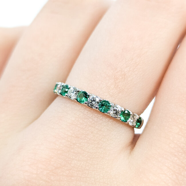 Ring Bridal .40ctw Round Diamonds 0.5ctw Emeralds 14kw 2.7mm Sz6.5 2.3g 125120061