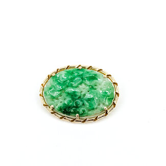Brooch Carved Jade 14ky 40mmx30mm 8.2g 225120037