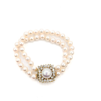 Bracelet Double Strand 2.00ctw Round Diamonds 13mm, 7mm South Sea Pearl 18ky 15mm 7.5" 37.95g 225120006