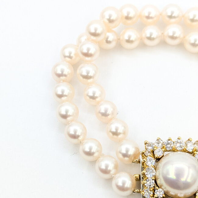 Bracelet Double Strand 2.00ctw Round Diamonds 13mm, 7mm South Sea Pearl 18ky 15mm 7.5" 37.95g 225120006