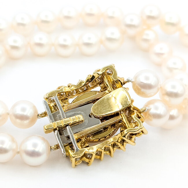 Bracelet Double Strand 2.00ctw Round Diamonds 13mm, 7mm South Sea Pearl 18ky 15mm 7.5" 37.95g 225120006
