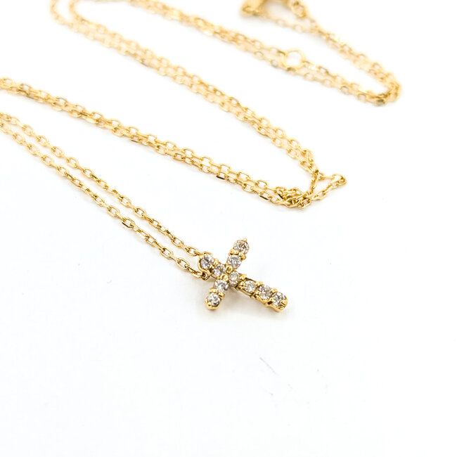 Pendant Cross .10ctw Round Diamonds 18ky 9.5x7.5mm 15.5" 1.55g 125120103